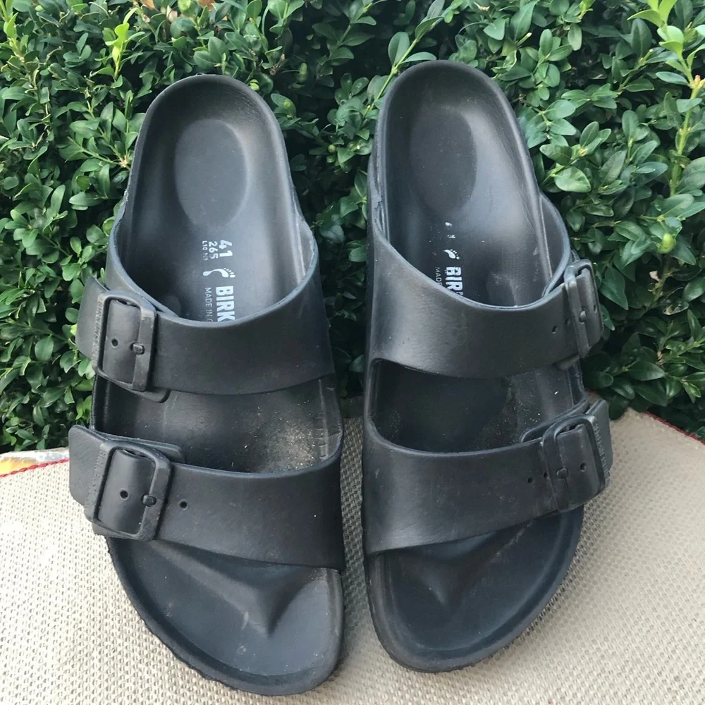 Birkenstock Arizona Exquisite Mens Black Rubber Sandals Size 41/8US